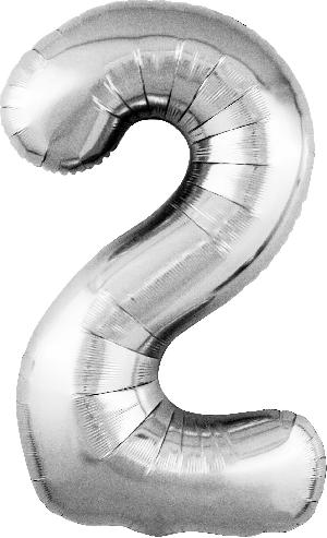 Воздушный шар 40"(100см) цифра Фольгированный AGURA серебряный ("2"), шт