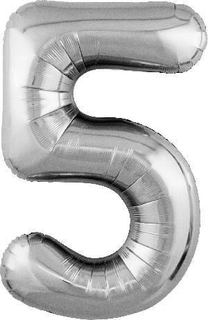 Воздушный шар 40"(100см) цифра Фольгированный AGURA серебряный ("5"), шт